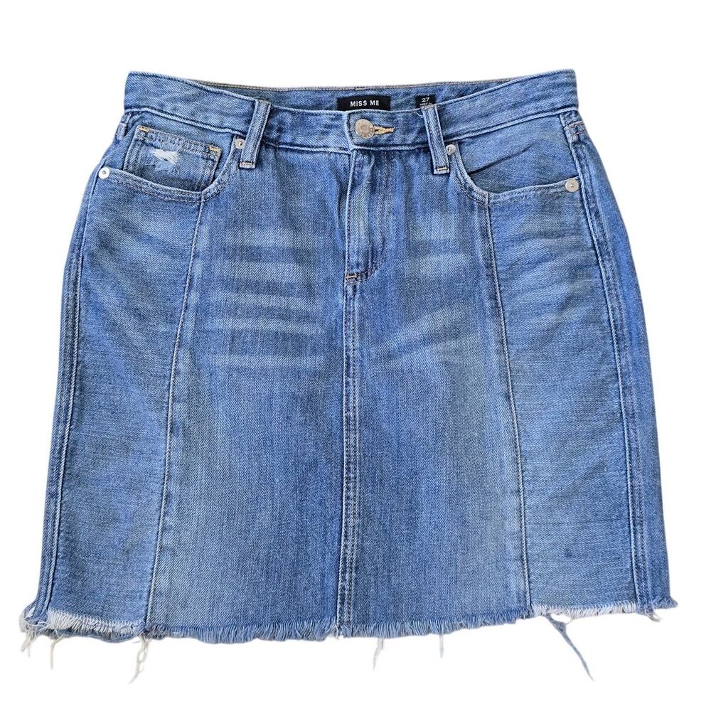 Miss Me Light Wash Distressed Raw Hem Denim Mini Skirt Y2K Size 27